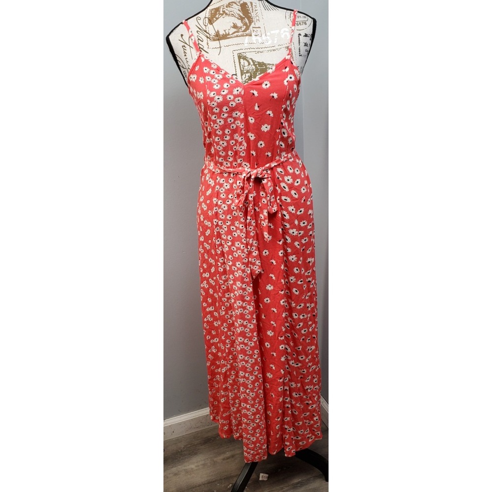 American Eagle Maxi Dress Women XS Multi Daisy Floral Tie Waist High Slit V-Neck